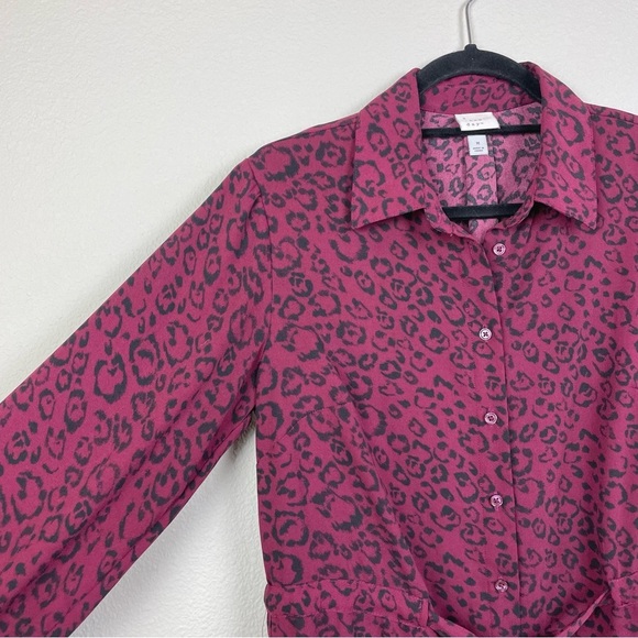 A New Day Women's Medium Long Sleeve Shirt Dress Animal Print Red Office Career - Picture 5 of 15